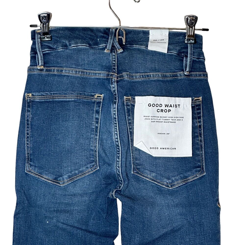 Good American Good Waist Crop Raw Hem Hi-Rise Jeans Skinny Blue331 00/24 NWT - Picture 6 of 10